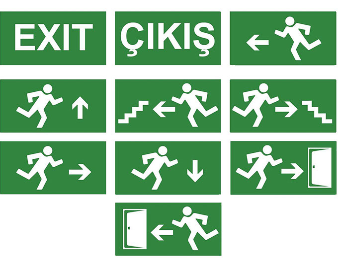 Bina içi yönlendirme levhası, exit, çıkış, işgüvenliği etiketleri baskı jpg